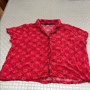 Disney Mickey Mouse Pajama Top Red Button Down XL Primark Sleep Shirt